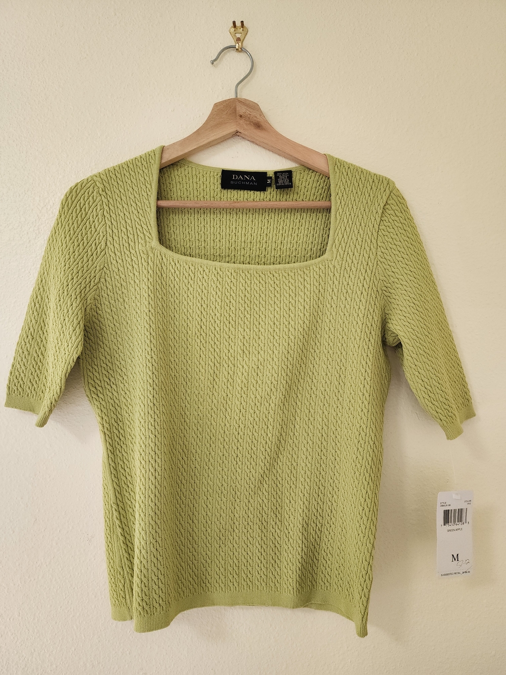 Dana Buchman Apple Green Textured Square Neck Sweater Top